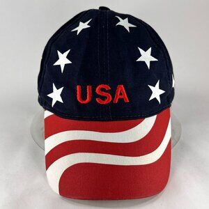 American Flag USA Strap back Cap Hat Stripes Stars Red White Blue Adult Mens